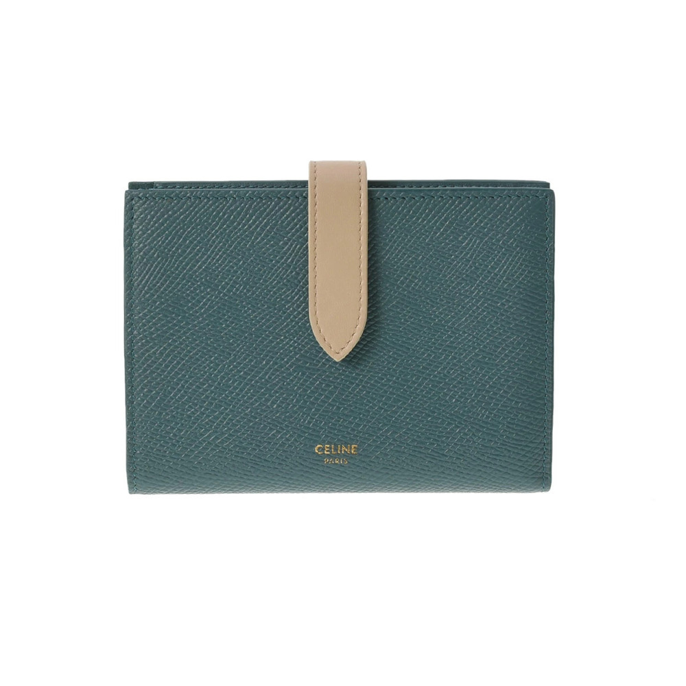 CELINE Strap Wallet Blue Beige Calfskin Bi fold